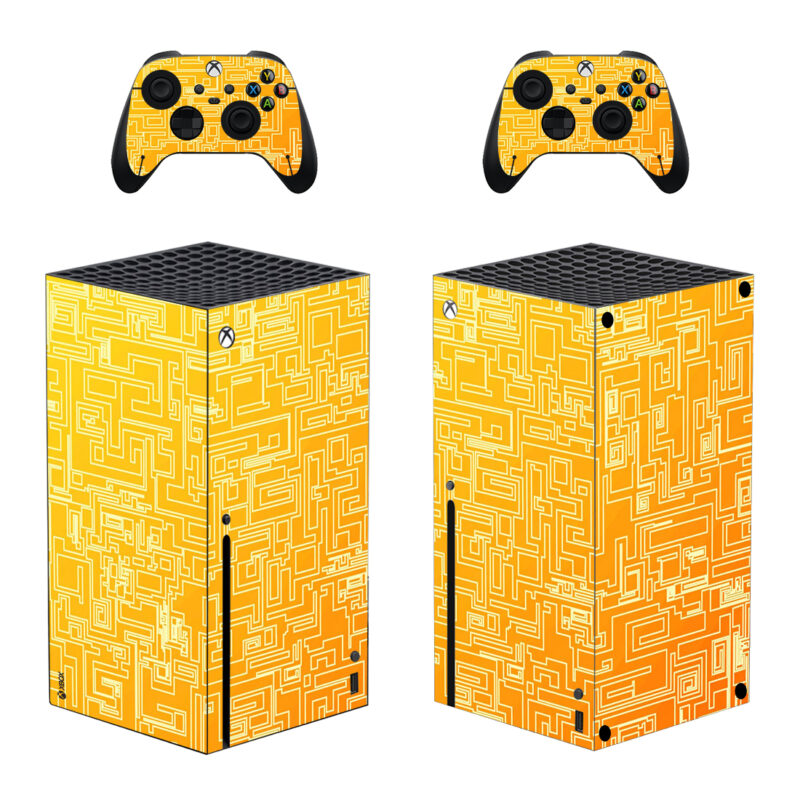 Abstract Orange Geometric Digital Maze Lines Skin Sticker For Xbox Series X And Controllers