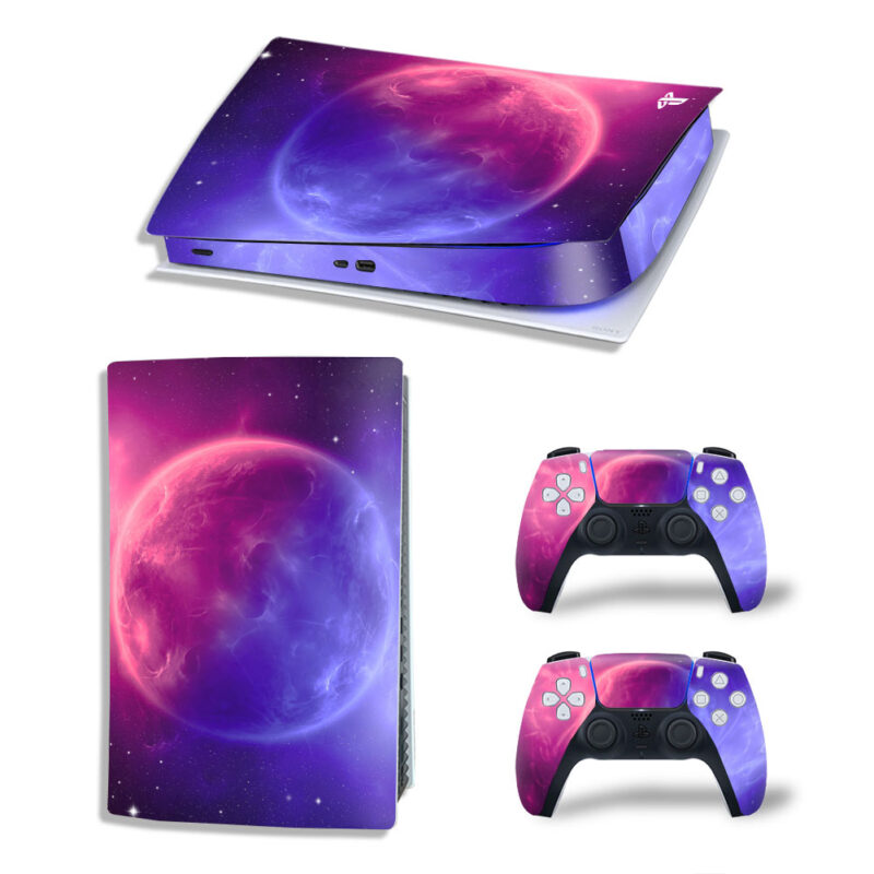 Pink And Purple Space Planet Skin Sticker Decal For PS5 Digital Edition And Controllers