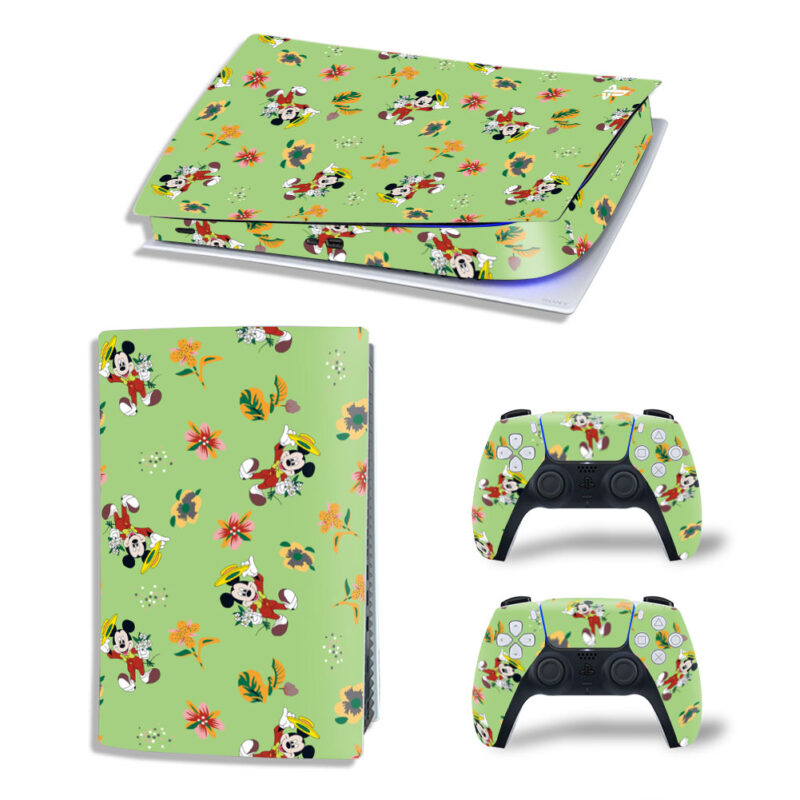 Disney Mickey Mouse Pattern On Green Skin Sticker Decal For PS5 Digital Edition And Controllers