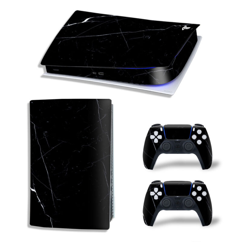 Black Marble Texture Skin Sticker Decal For PS5 Digital Edition And Controllers