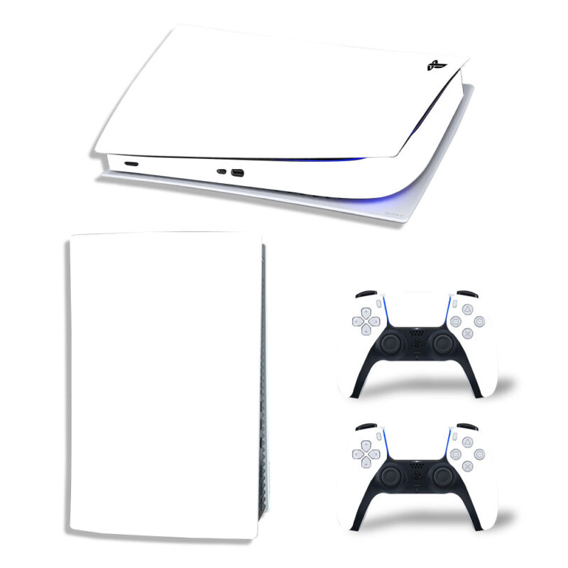 White Color Skin Sticker Decal For PS5 Digital Edition And Controllers