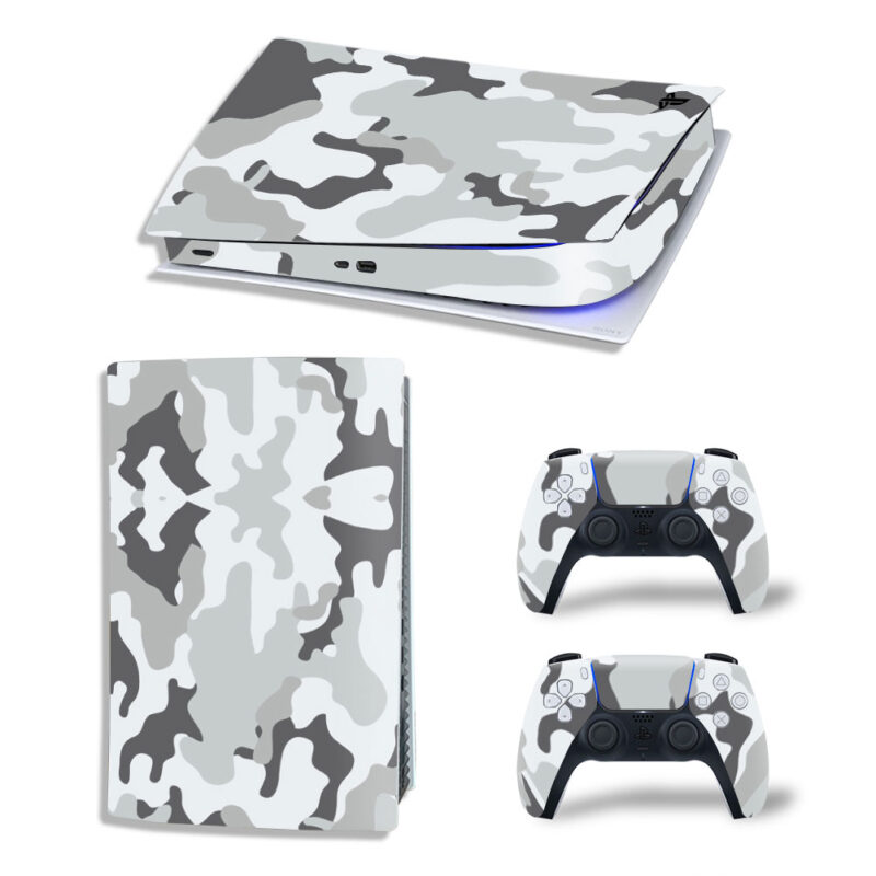 Grey Camouflage Pattern Skin Sticker Decal For PS5 Digital Edition And Controllers