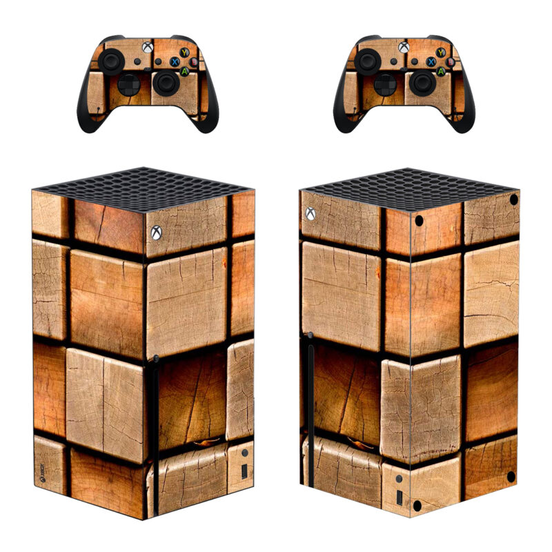 3D Wooden Cube Blocks Pattern Skin Sticker For Xbox Series X And Controllers