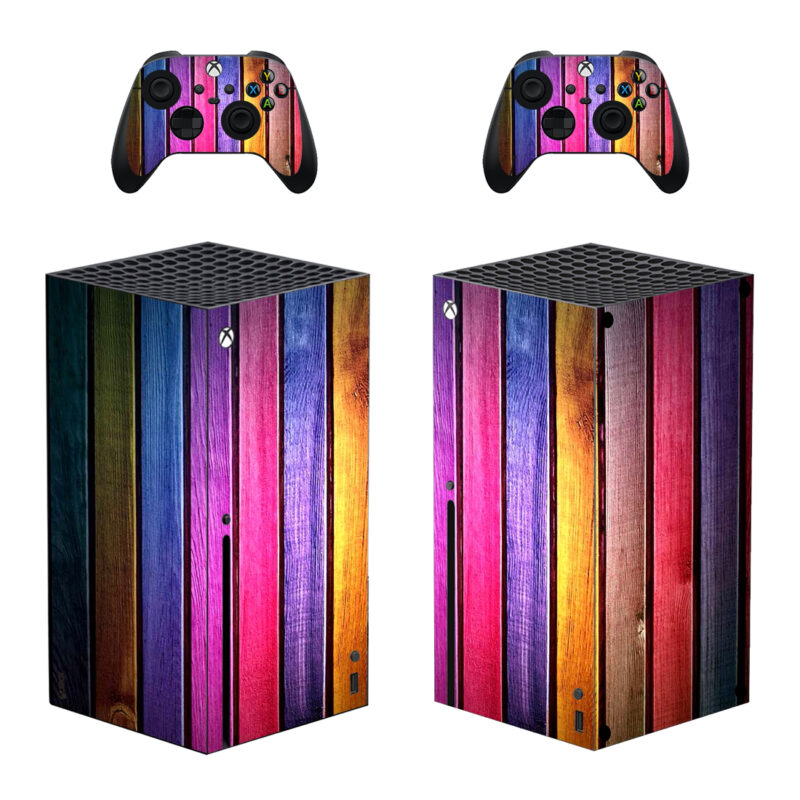 Rainbow Color Wood Slats Texture Skin Sticker For Xbox Series X And Controllers