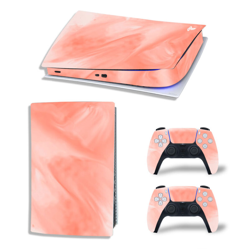 Peach Pink Metallic Marble Texture Skin Sticker Decal For PS5 Digital Edition And Controllers