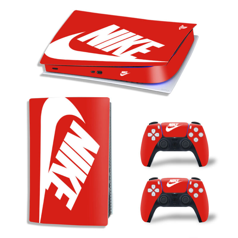 Red And White Nike Skin Sticker Decal For PS5 Digital Edition And Controllers