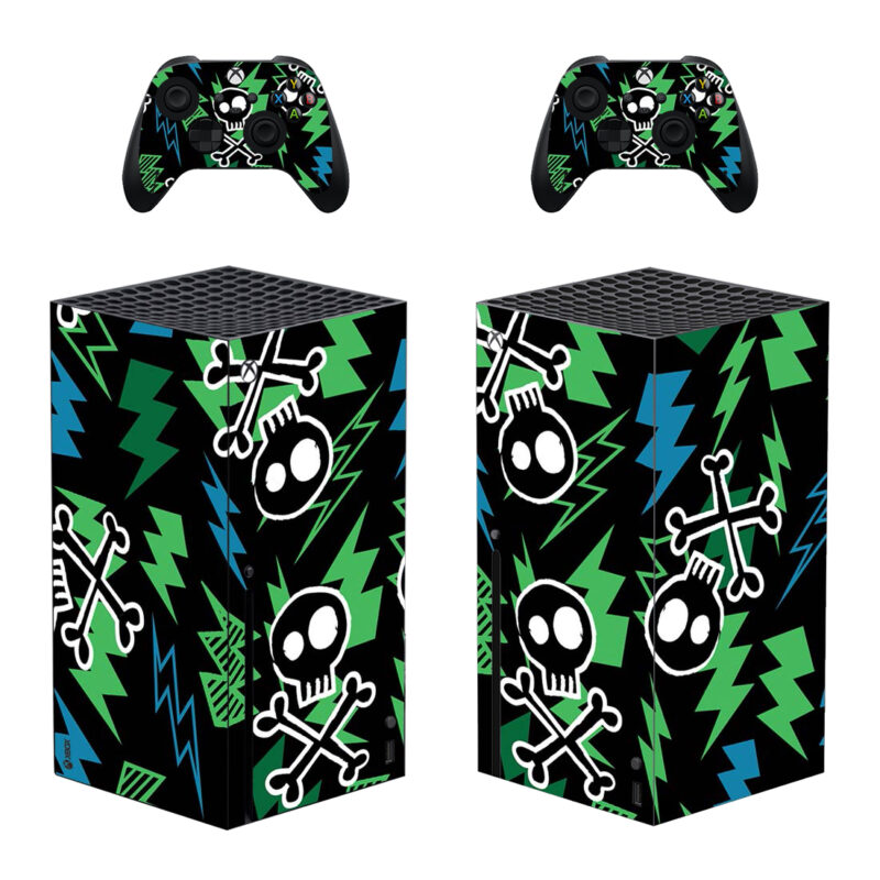 Skull And Lightning Bolt Seamless Pattern Skin Sticker For Xbox Series X And Controllers