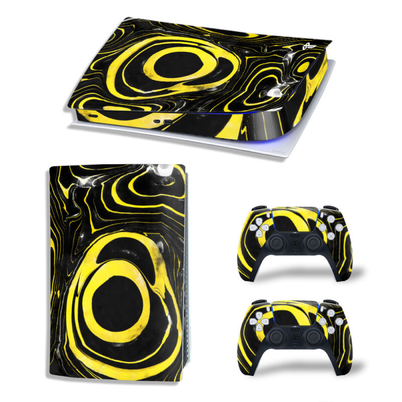 Abstract Black And Yellow Marble Texture Skin Sticker Decal For PS5 Digital Edition And Controllers