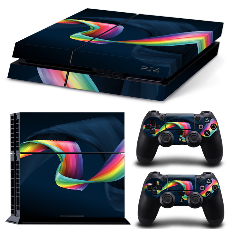 Abstract Rainbow Ribbon On Dark Blue Skin Sticker For PS4 And Controllers