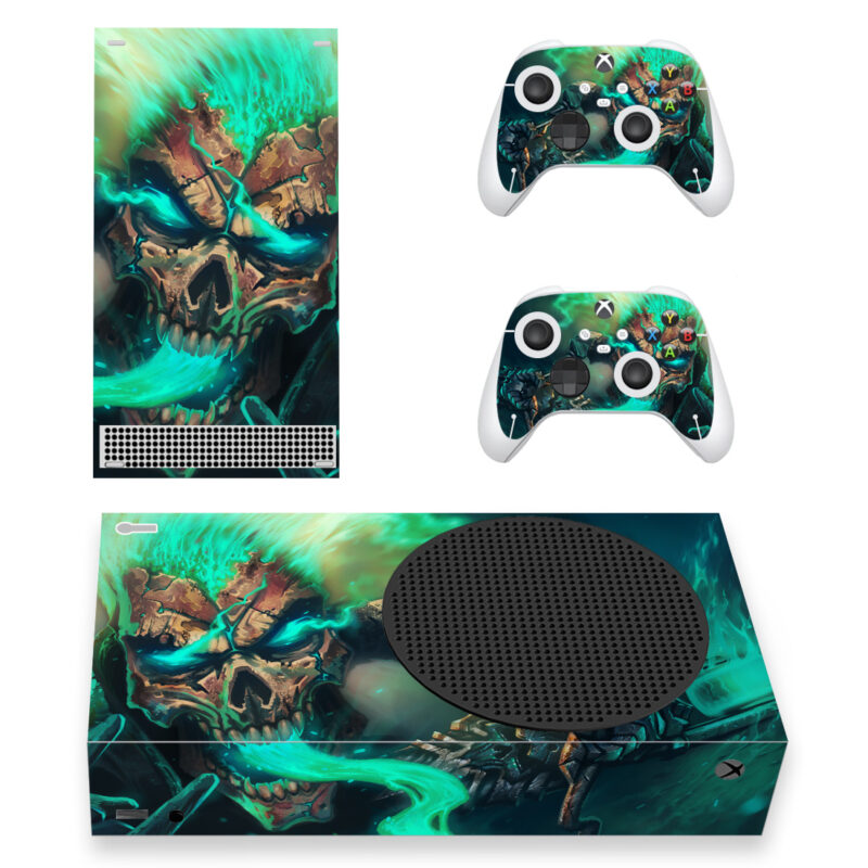 Neon Green Flaming Skull Skin Sticker For Xbox Series S And Controllers