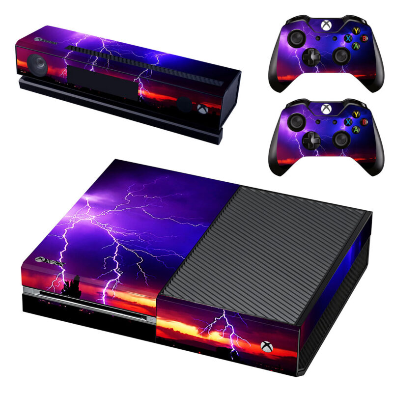 Purple And Blue Lightning Xbox One Skin Sticker Design 1