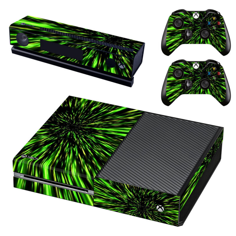 Abstract Black And Green Hyperspace Motion Skin Sticker For Xbox One