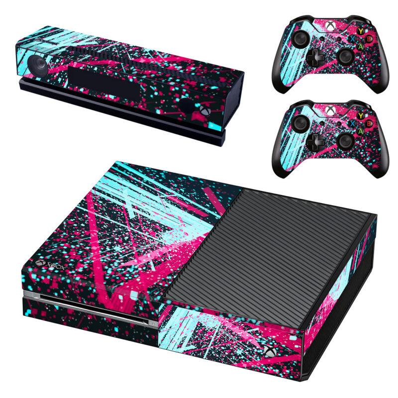 Pink And Teal Paint Splash Xbox One Skin Sticker