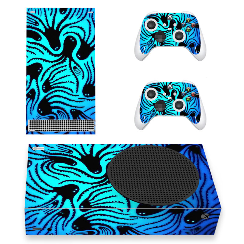 Abstract Black Octopus On Blue Pattern Skin Sticker For Xbox Series S And Controllers