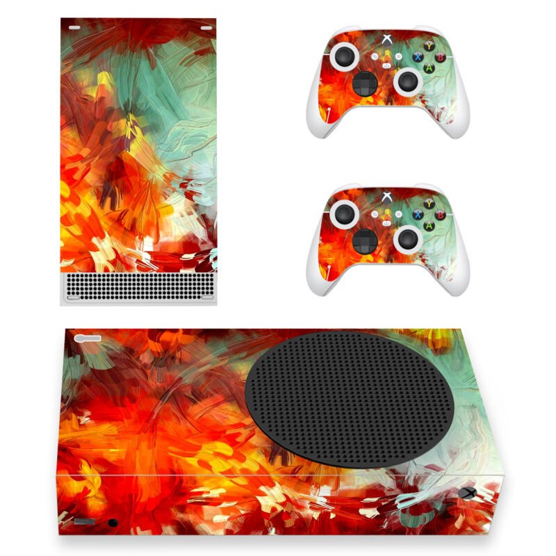 Abstract Autumn Leaf And Petal Painting Artwork Skin Sticker For Xbox Series S And Controllers