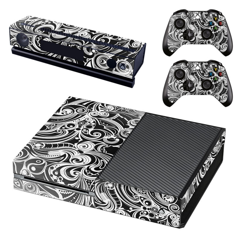 Abstract Black And White Floral Pattern Skin Sticker For Xbox One