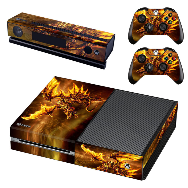 Golden Fire Dragon Xbox One Skin Sticker