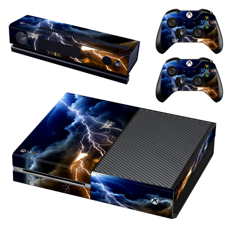 Blue And Yellow Lightning On Clouds Xbox One Skin Sticker