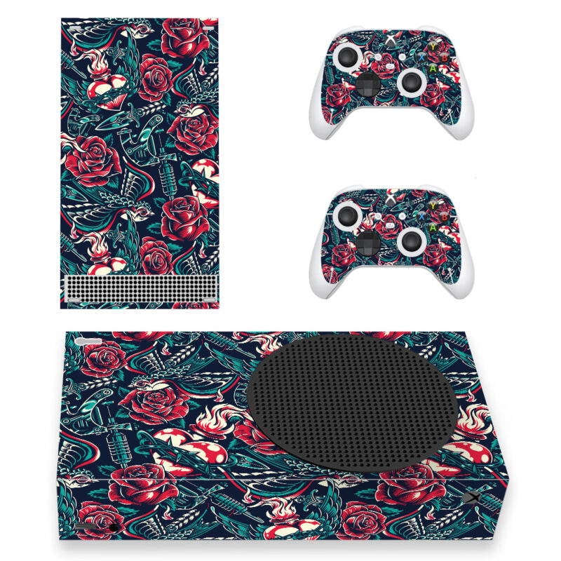 Vintage Colorful Swallow Fiery Heart Pattern Skin Sticker For Xbox Series S And Controllers