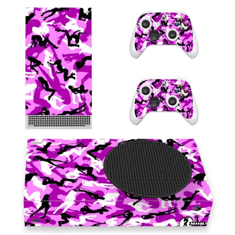 Purple Color Morning Wood Camouflage Pattern Skin Sticker For Xbox Series S And Controllers Design 1