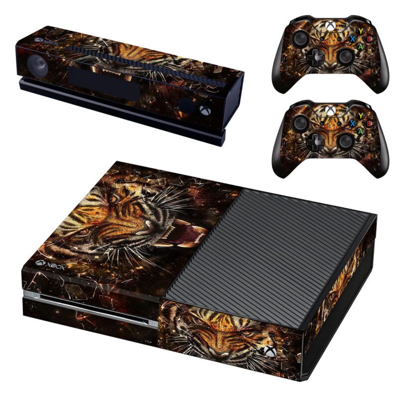 Tiger Roar Broken Glass Art Xbox One Skin Sticker