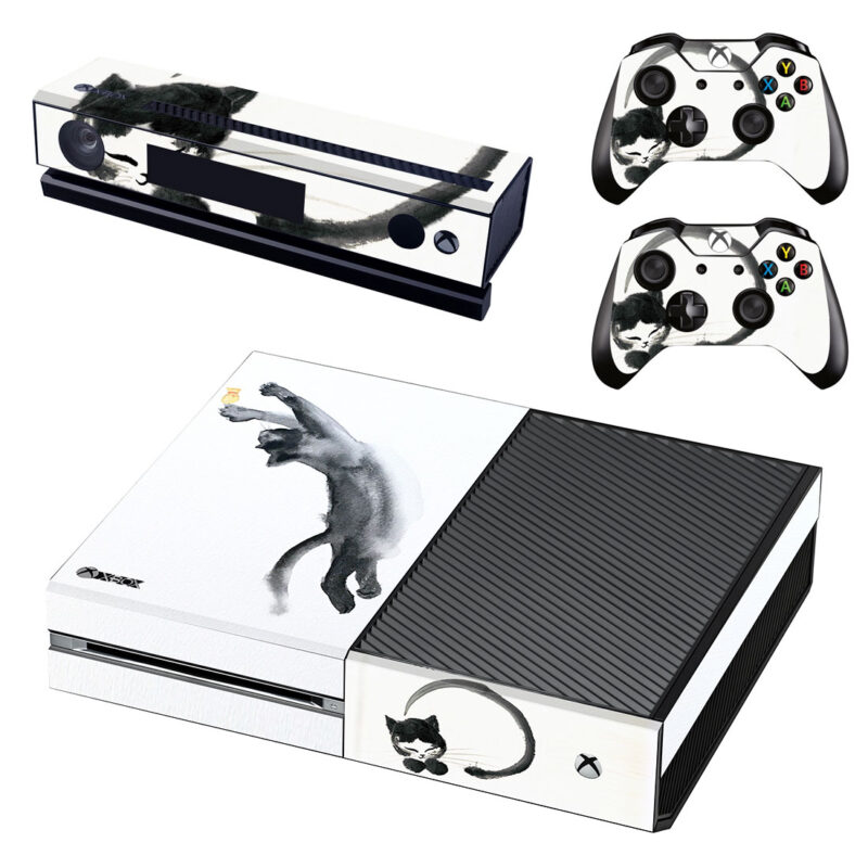 Cat Jumping Water Paint Art Xbox One Skin Sticker