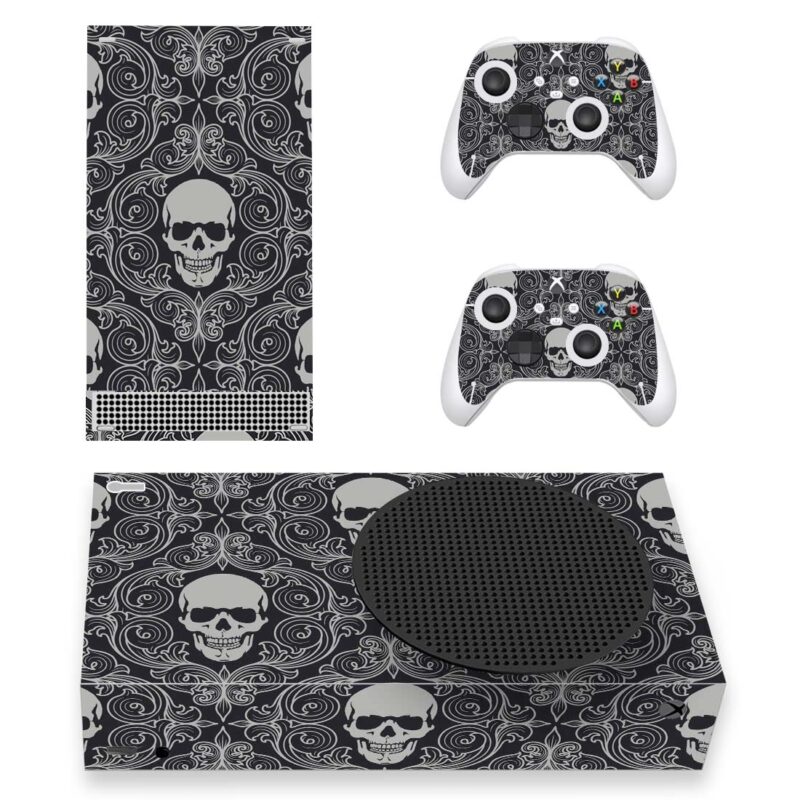 Black And Gray Skull Pattern Skin Sticker For Xbox Series S And Controllers Design 1