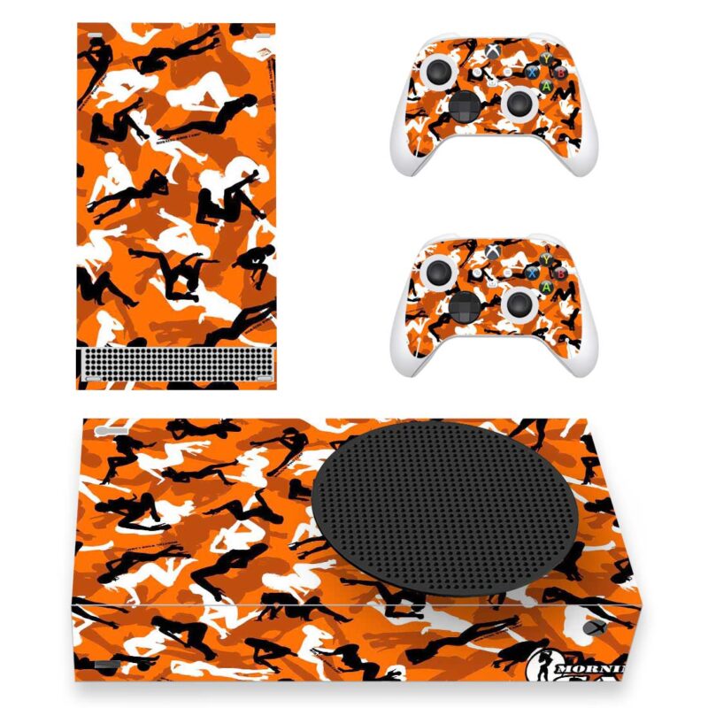 Orange Color Morning Wood Camouflage Pattern Skin Sticker For Xbox Series S And Controllers Design 1