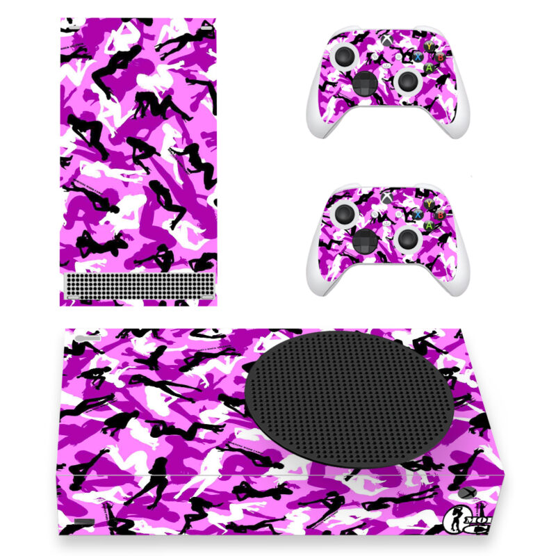 Purple Color Morning Wood Camouflage Pattern Skin Sticker For Xbox Series S And Controllers