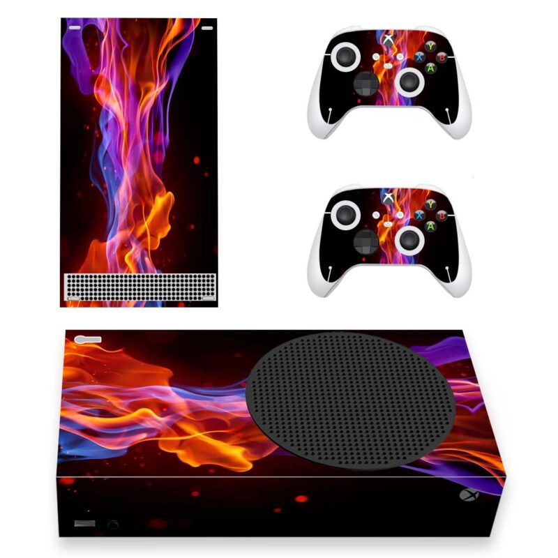 Abstract Blue And Red Fire Flame On Black Skin Sticker For Xbox Series S And Controllers