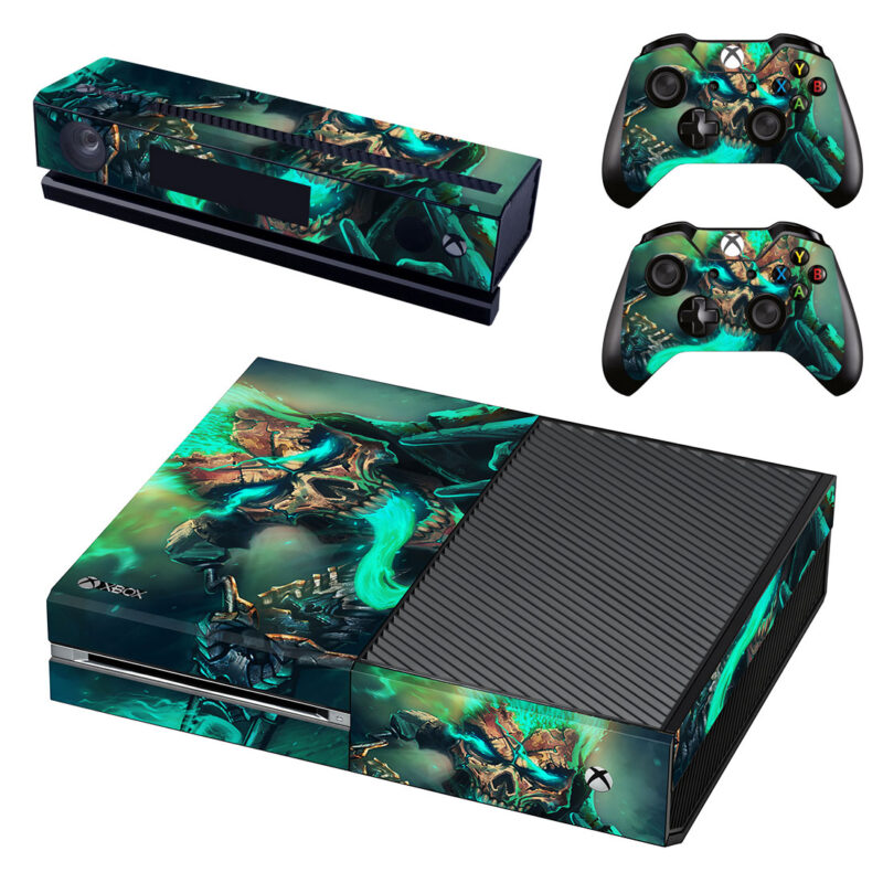 Neon Green Flaming Skull Xbox One Skin Sticker