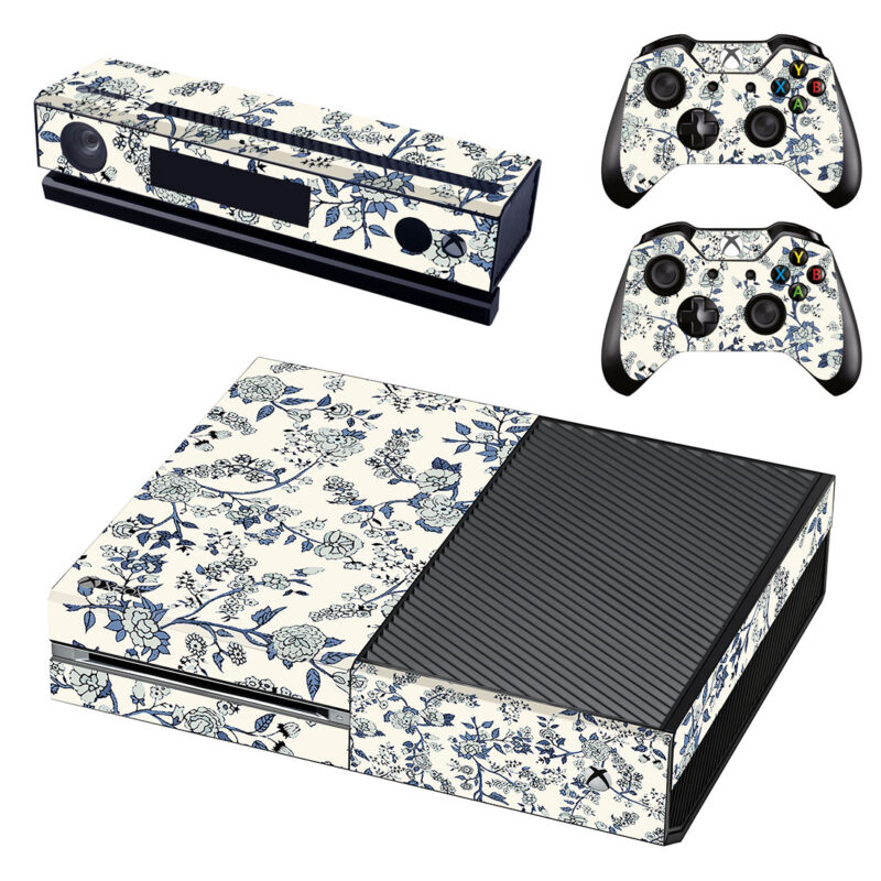 Vector Blue Flower Pattern Skin Sticker For Xbox One