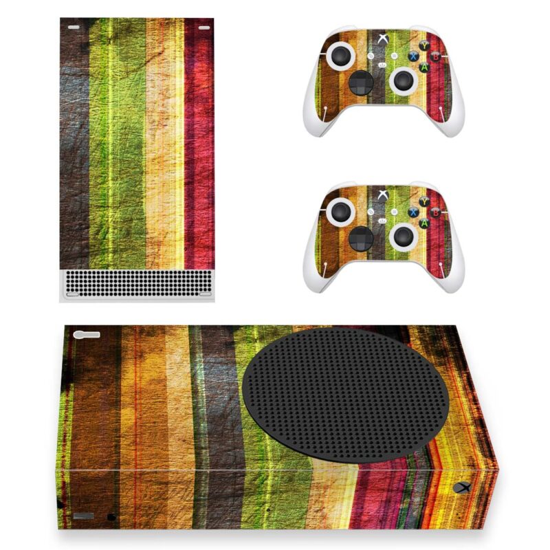 Rainbow Color Old Wood Stripes Pattern Skin Sticker For Xbox Series S And Controllers