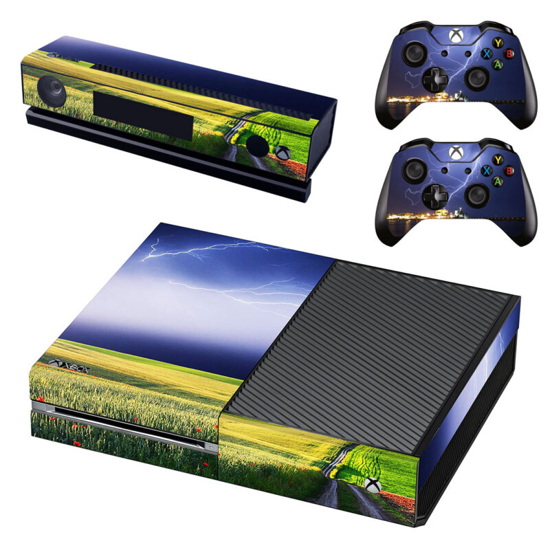 Thunder Storm Over The Field Painting Xbox One Skin Sticker