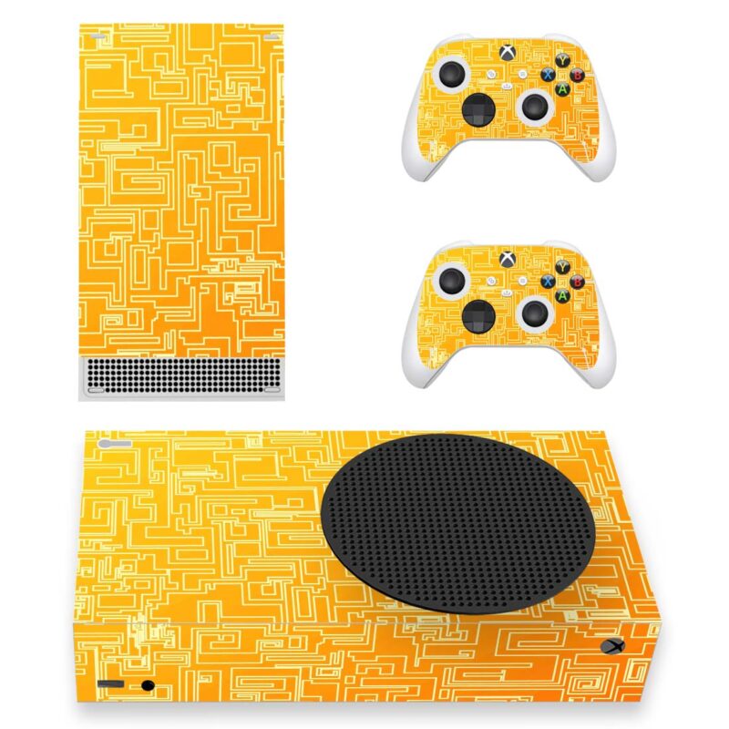 Abstract Orange Geometric Digital Maze Lines Skin Sticker For Xbox Series S And Controllers Design 1