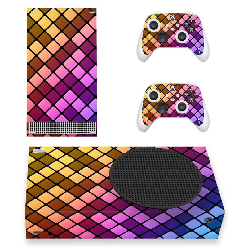 Colorful Square Pattern Skin Sticker For Xbox Series S And Controllers Design 1