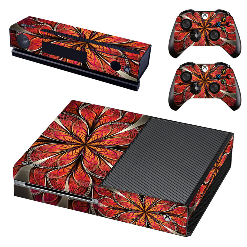 Fiery Fractal Flower Digital Artwork Xbox One Skin Sticker