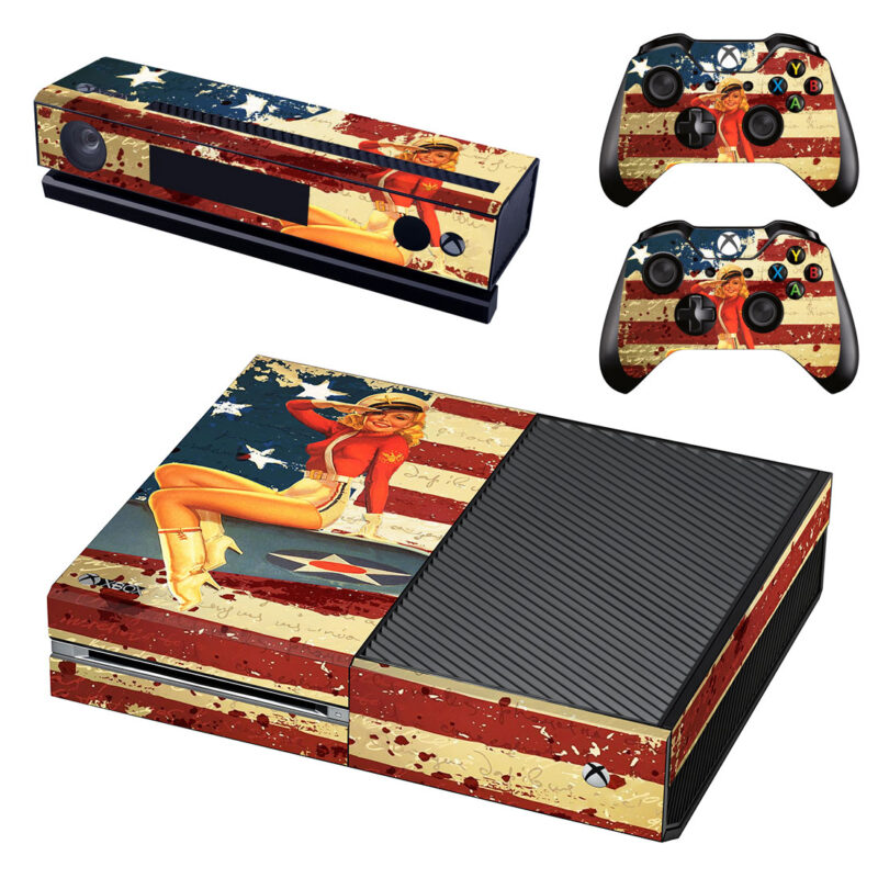 Patriotic Pin Up Girl With American Flag Artwork Xbox One Skin Sticker