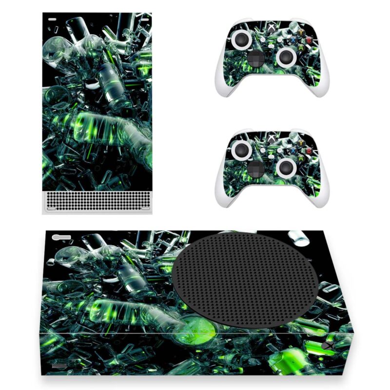 Abstract Dynamic Green Bottles Explosion Skin Sticker For Xbox Series S And Controllers