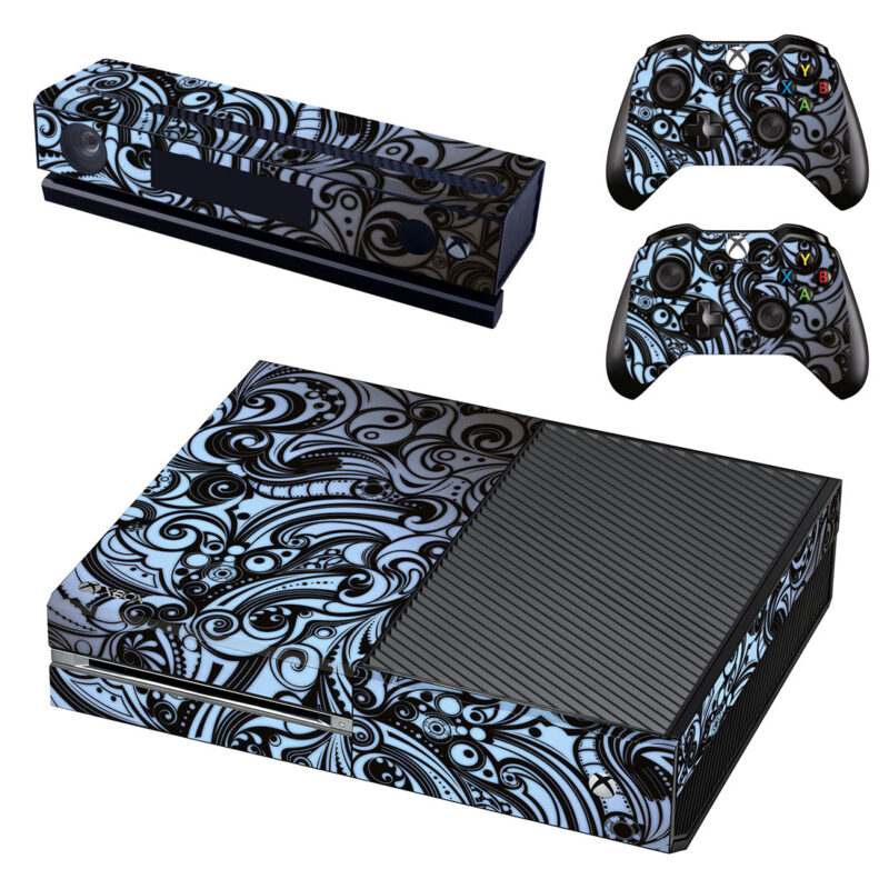 Abstract Black And Blue Paisley Pattern Xbox One Skin Sticker