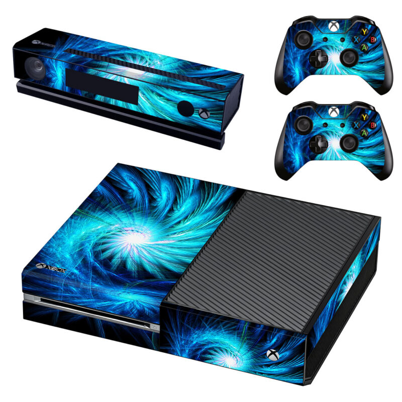 Neon Blue And Teal Spiral Light Skin Sticker For Xbox One