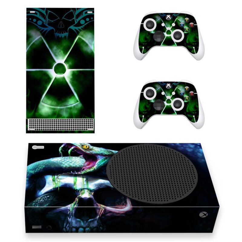 Biohazard Symbol And Skull With Snake Art Skin Sticker For Xbox Series S And Controllers Design 1