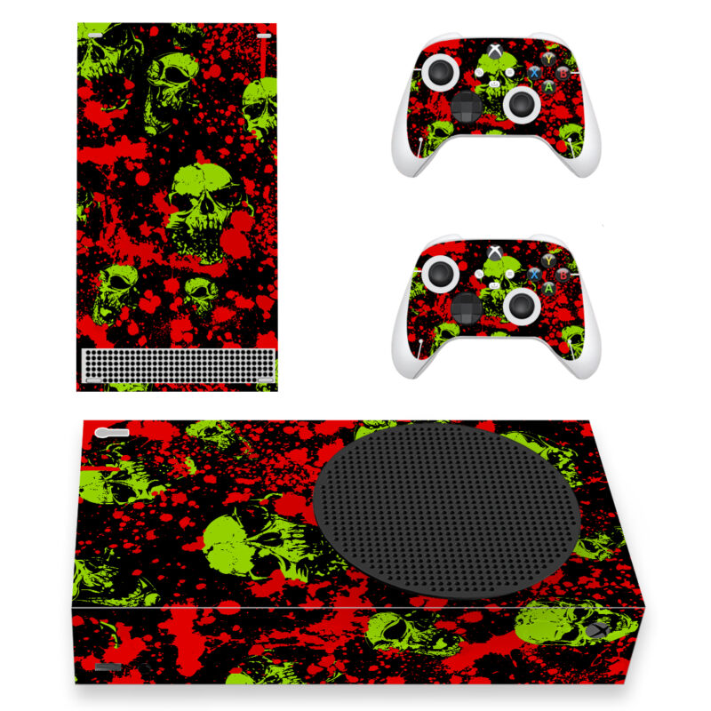 Abstract Green Skull With Blood Splash Texture Skin Sticker For Xbox Series S And Controllers