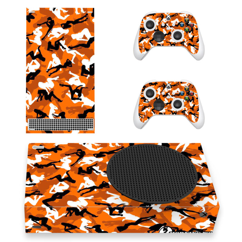 Orange Color Morning Wood Camouflage Pattern Skin Sticker For Xbox Series S And Controllers