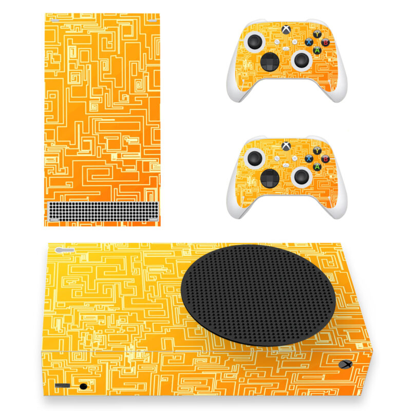 Abstract Orange Geometric Digital Maze Lines Skin Sticker For Xbox Series S And Controllers