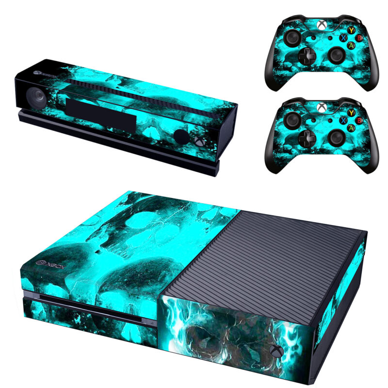 Blue Neon Skull Pattern Xbox One Skin Sticker