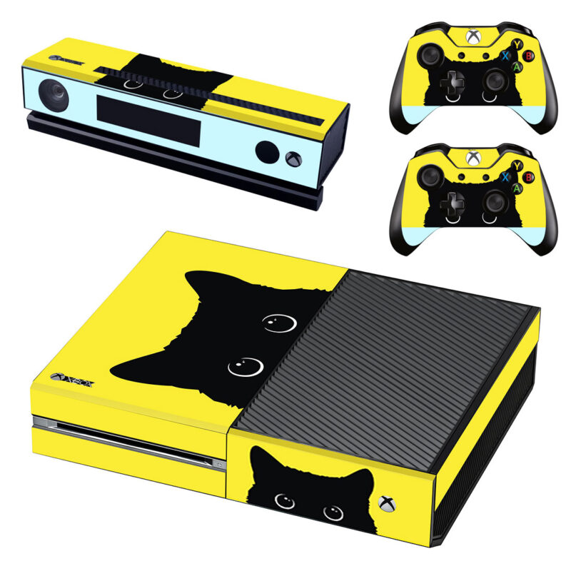 Minimalistic Black Cartoon Cat Xbox One Skin Sticker