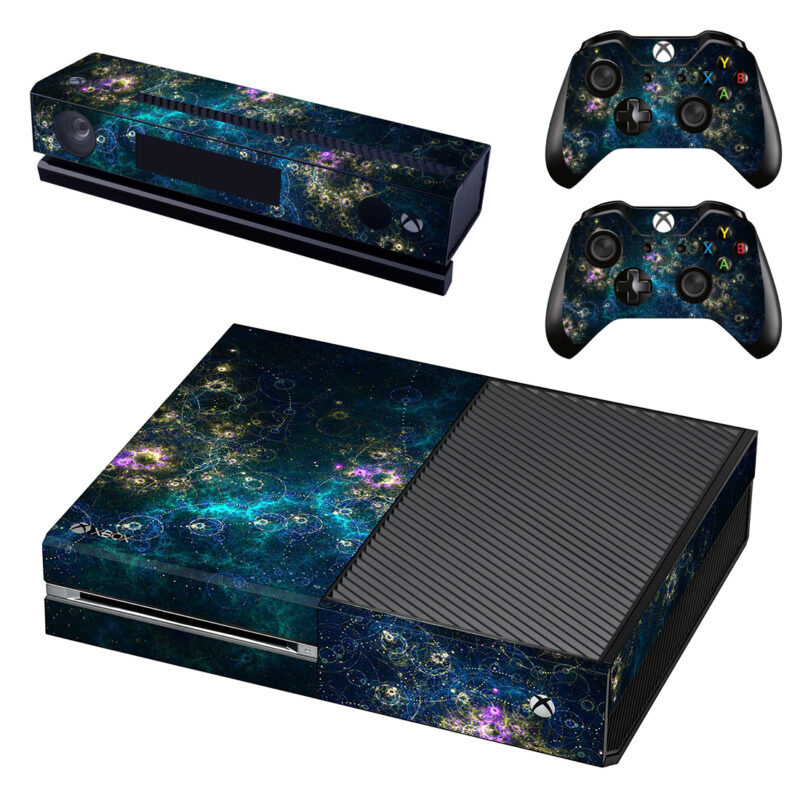 Turquoise Stars And Galaxy Xbox One Skin Sticker Design 1