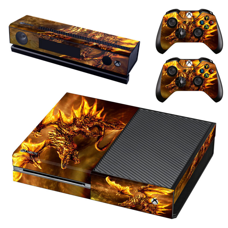 Golden Fire Dragon Skin Sticker For Xbox One