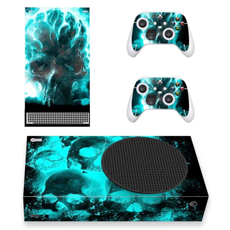 Abstract Skull With Blue Flame Pattern Skin Sticker For Xbox Series S And Controllers